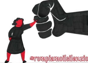 Disegno di donna che respinge un grosso pugno nero