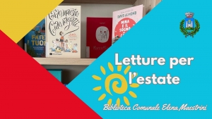 foto libri su scaffale, sole stilizzato, scritta libri per l'estate biblioteca comunale elena maestrini