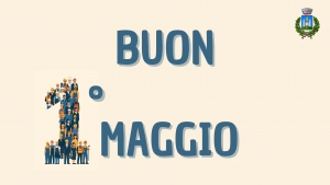 sfondo giallo, scritta primo maggio, logo comune di gavorrano