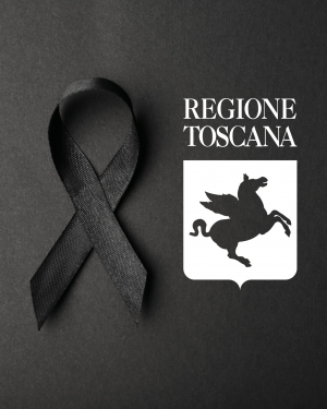 sfondo nero, fiocco lutto, stemma regione toscana