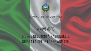 SFONDO BANDIERA ITALIANA, LOGO COMUNE, SCRITTA 4 NOVEMBRE 