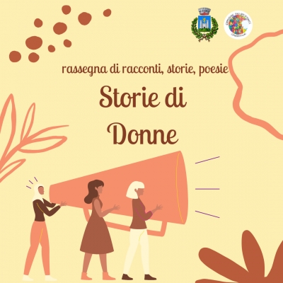 sfondo giallo, donne con megafono, logo comune di gavorrano, logo pari opportunità