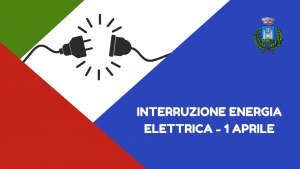 disegno di cavo staccato, logo comune di gavorrano, scritta interruzione energia elettrica 1 aprile
