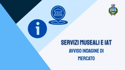 triangolo blu oceano, triangolo blu chiaro, i di info, simbolo museo, loco comune di gavorrano, scritta servizi museali e iad avviso indagine di mercato