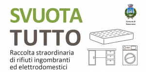 sfondo bianco, scritta svuota tutto, disegno lavatrice, materasso, logo comune di gavorrano