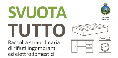 sfondo bianco, scritta svuota tutto, disegno lavatrice, materasso, logo comune di gavorrano