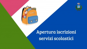 disegno di zaino con dentro materiale scolastico, logo comune di gavorrano, scritta apertura iscrizione servizi scolastici