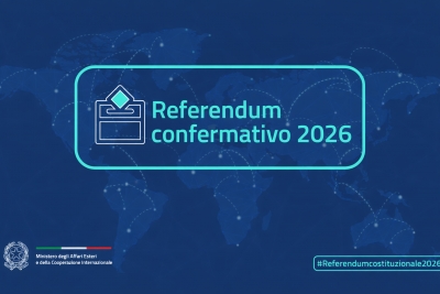 sfondo blu, scritta Referendum confermativo 2026
